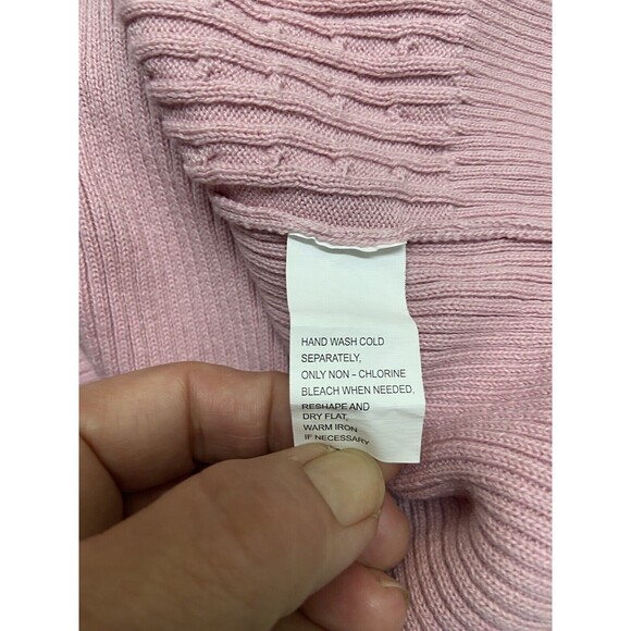 Jeanne Pierre Sweater Medium Pink Cotton Cable Round Neck Long Sleeved - Picture 3 of 5